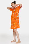Zivame Girls Summer Treat Knit Poly Knee Length Nightdress - Autumn Sunset — thumbnail 2